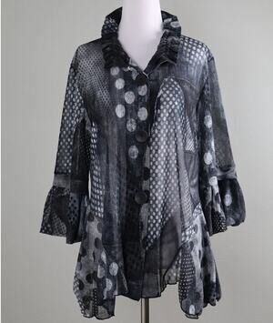 Damee Inc Whimsigoth Sheer Ruffle Collar Blouse Large Black Witchy Avant Garde